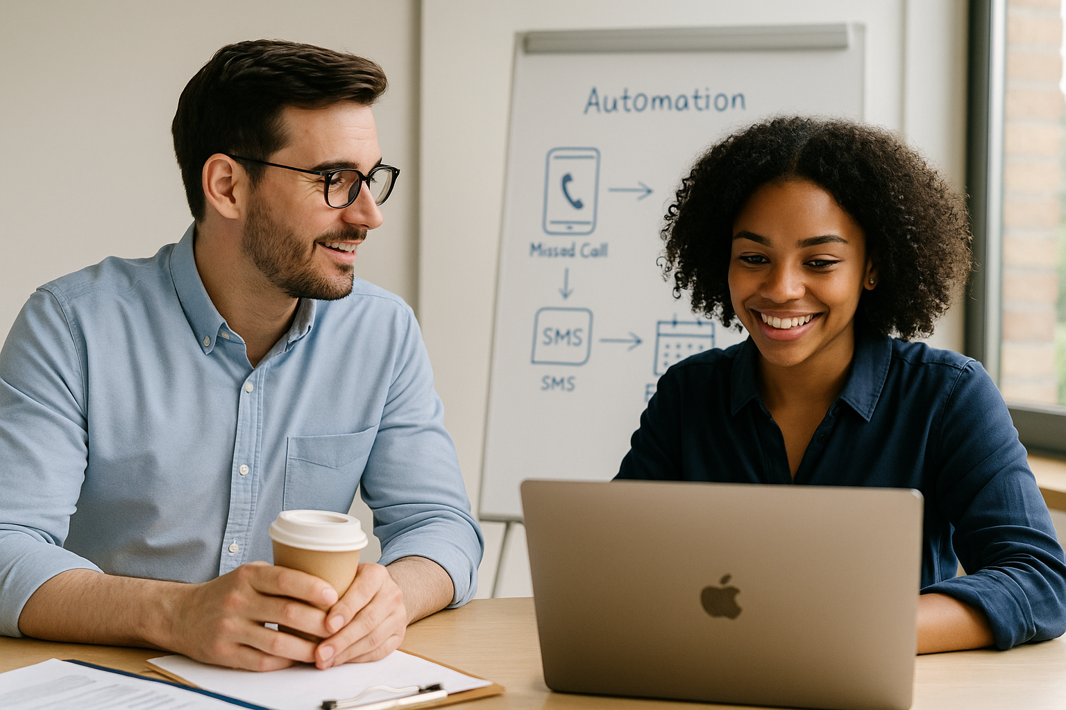 Small team collaborating on a simple follow-up system for missed calls